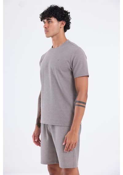 Rowinger Waffle Dokulu Nakış Logo Detaylı Oversize Erkek T-shirt Brown