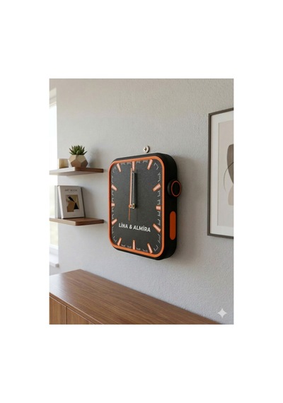 Kişiye Özel 3d Baskı Modern Duvar Saati 22x22 Cm Sessiz Mekanizma Dekoratif İsimli Saat Turuncu