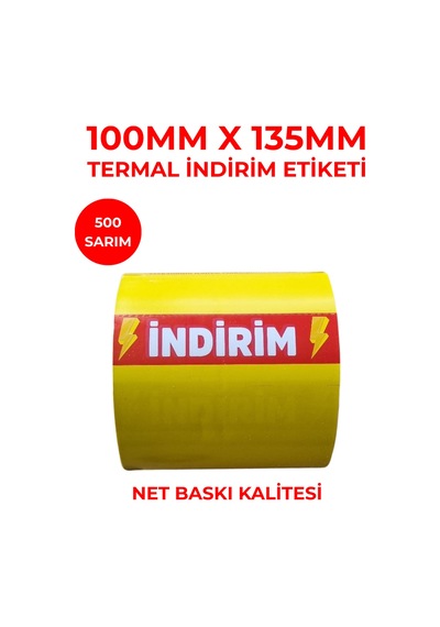 135x100 Termal Karton İndirim Etiketi 250 Sarım 5 Adet Rulo