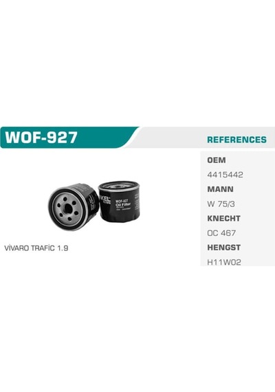 WINKEL WOF-927 Yağ Filtresi R19 CLIO I II III Express Kangoo Megane I II Laguna I II Scenic Modus / Logan Duster 1.5 DCI 1.9 DCI