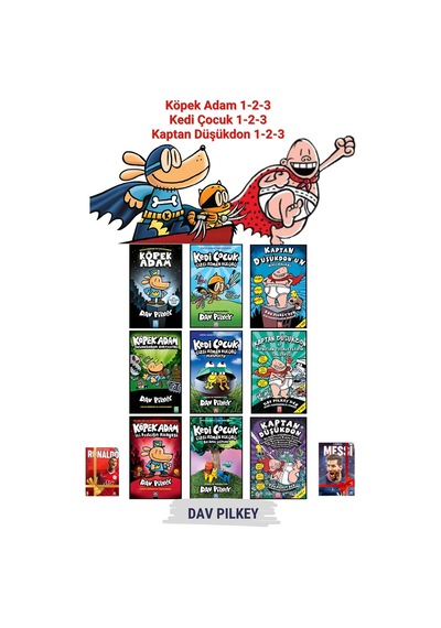 Çizgi Roman Tanışma Seti: Köpek Adam, Kedi Çocuk Ve Kaptan Düşükdon İlk 3 Kitapları 9 Kitap Set