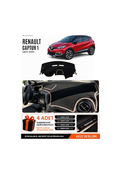 Renault Captur 1 2013-2019 Uyumlu Torpido Örtüsü, Torpido Kılıfı - Siyah Bej