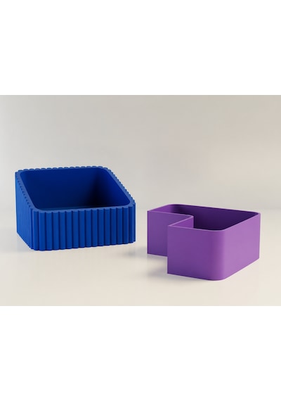 3d Baskı Fıstık Kasesi - Çift Hazneli Kabuk Ayırıcı Sunum Kasesi - Mavi Mor Çok Renkli