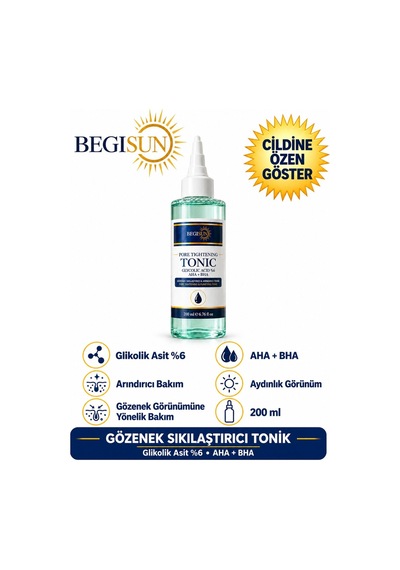 Begısun %6 Glikolik Asit Aha+bha Gözenek Sıkılaştırıcı Ve Arındırıcı Yüz Toniği 200 Ml