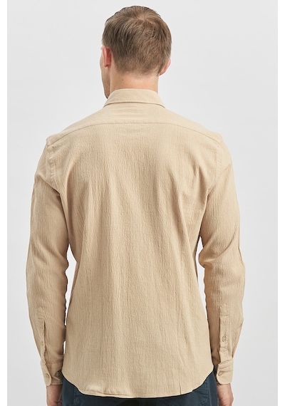 İmza Kayısı Uzun Kollu Gofreli Biyeli %100 Pamuk Casual Slim Fit Dar Kesim Gömlek 1004240247 Hardal