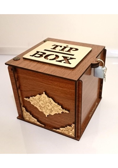 Orta Boy Tip Box Eskitme Tarz Ahşap Oyma İnce İşlemeli 13cm Bahşiş Kutusu Asma Kilitli + 2 Anahtarlı Diğer