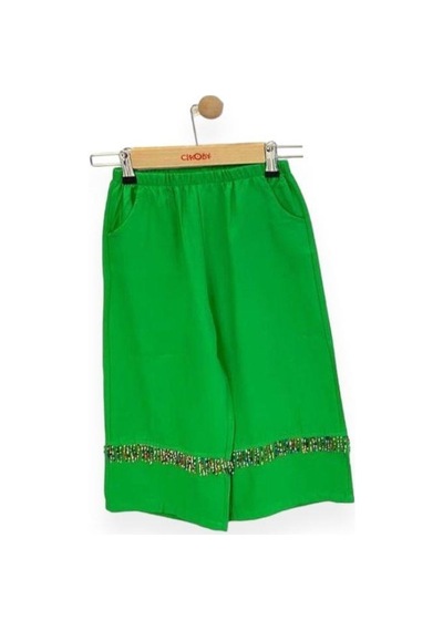 Çikoby Kız Çocuk Boncuklu Bluz Pantolonlu Takım-13769 Yeşil