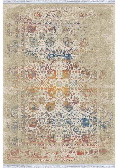 Krem Modern Dokuma Pamuk Tabanlı Kaymaz Kilim Klm004n11