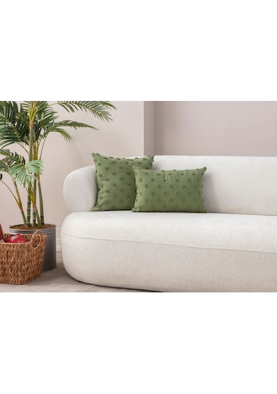 Swita Home Dekoratif Puantiye Keten Kumaşlı Kırlent Kılıfı 2'li 43x43 - 30x50 Yeşil