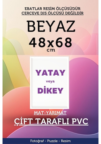 Beyaz-22mm-48x68 Cm Mat Pvc Li Camsız Fotoğraf 1000 Parça Puzzle Belge Çerçeve Yatay Dikey Asılabilme.