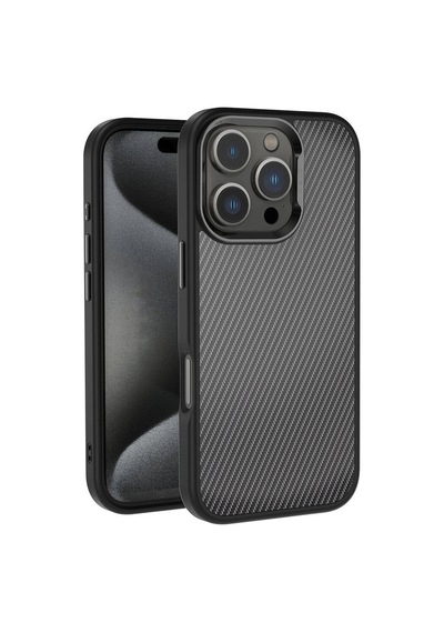 Apple Uyumlu iPhone 16 Pro Kılıf Karbon Fiber Görünümlü Parlak Kamera Çerçeveli Venus Kılıf