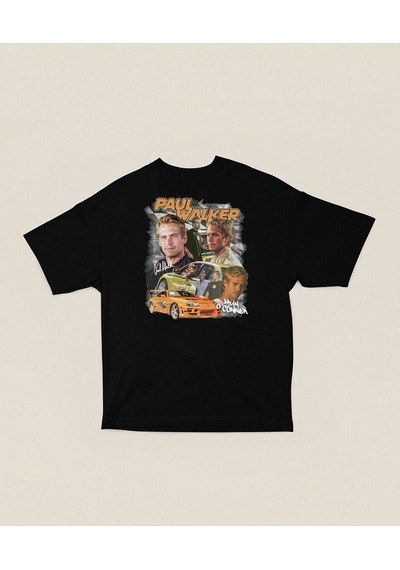 Hızlı Ve Öfkeli Paul Walker Baskılı Unisex Tişört. Oversize Fast Siyah