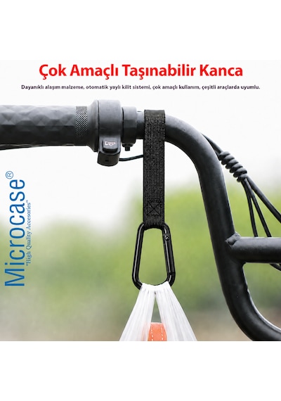 Microcase Bisiklet Motosiklet Bebek Arabası Yaylı Yük Eşya Poşet Taşıyıcı Metal Askılık 2li Set Al5598 Siyah