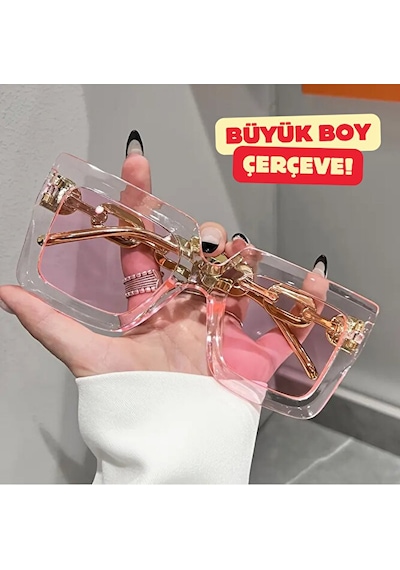 Onomo Kadın Büyük Boy Kare Moda Gözlüğü Pembe Renk Pembe