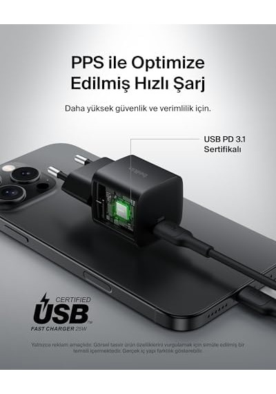 Usb-c Fiş 25 W - Usb-c Telefon Şarj Cihazı, Apple İphone 16, 15 Plus, Pro, Pro Max, İpad, Galaxy S25, Pixel 9, Nintendo Switch Ve Fazlası İçin Pd 3.0 Pps Hızlı Şarj Cihazı, Siyah