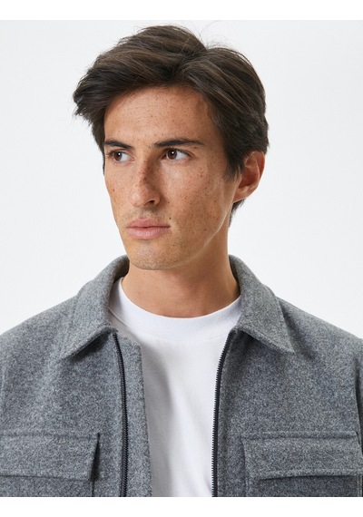 Koton Slim Fit Ceket Cep Detaylı Kırçıllı Fermuarlı Viskon Karışımlı Gri 4sam20055hw Gri