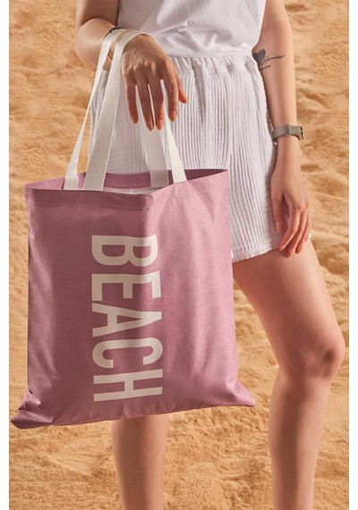 Lila Beach Desen Baskılı Plaj Çantası Lila