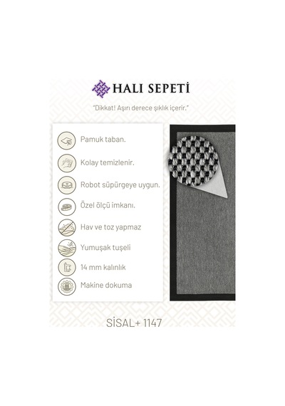 Luxess Sisal Plus 1148 Gri - Siyah Robot Süpürgeye Uygun Mutfak Halısı