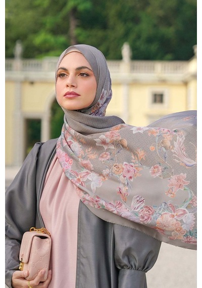 Buttonscarves Farra Saten Şal - Cattail Gri