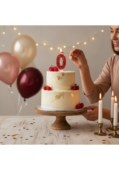 Turuncu Simli Pasta Mumu Doğum Günü Mum 0 Yaş