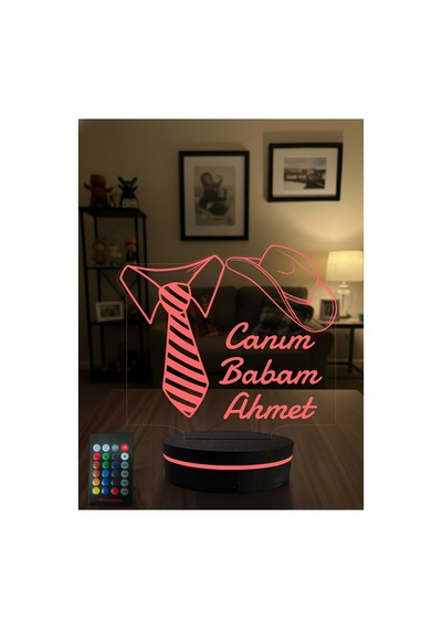 Kişiye Özel İsimli Canım Babam Tasarımlı 16 Renkli 3d Gece Lambası - Babalar Günü Hediyesi