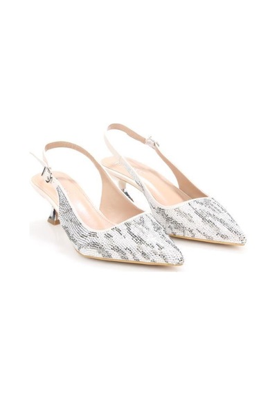 Pisagor Ps-32370 Kadın 4 Cm Arkası Açık Taşlı Abiye Stiletto Ayakkabı Krem