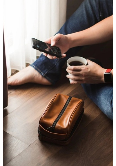 Ryoko Liwa Dopp Kit Deri Seyahat Ve Bakım Çantası El Çantası Tan 2 Kahverengi