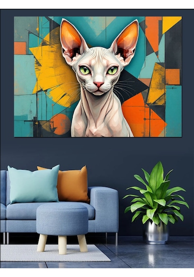 Soyut Arka Planlı Sfenks Kedi Dekoratif Kanvas - Mdf Ahşap Tablo