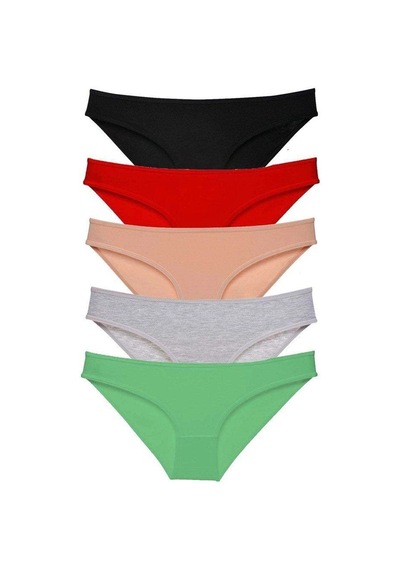 Hubrendy Beru 5 Adet Süper Eko Set Likralı Kadın Slip Külot Siyah Kırmızı Ten Gri Yeşil Çok Renkli