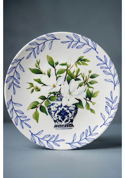 Grandora Vazo Ve Çiçek Desenli 6 Adet, 20 Cm Modern Pasta Tatlı Tabağı Seti Şık Kahvaltılık Tabak Beyaz Çiçekli