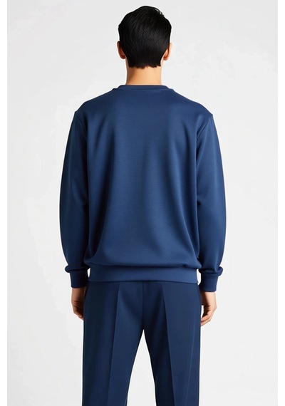 Benerly Erkek Düz Bisiklet Yaka Düşük Kol Uzun Kollu Sweatshirt Fonksiyon Indigo