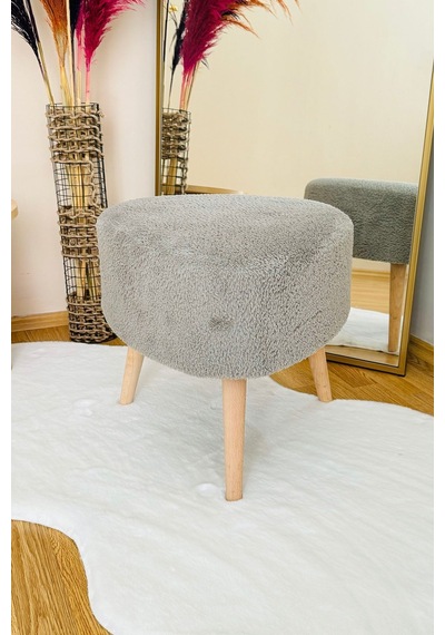 Bohem Tarz Teddy Kumaş Üçgen Puf, Makyaj Taburesi, Bench, Gri