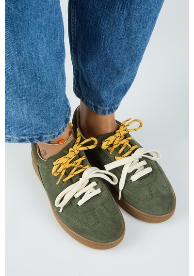 Manijero Krahe Barbella Kadın Hakiki Deri Üç Ayrı Alternatif Bağcıklı Haki Sneakers