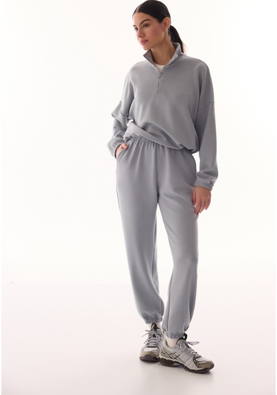Penti Gri Silky Touch Dik Yaka Fermuarlı Crop Sweatshirt