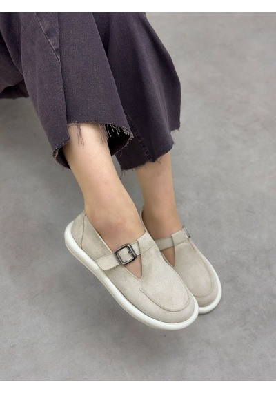 Erva'nın Butiği Bej Süet Olivia Toka Detaylı Kadın Loafer-6000