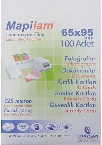 MapiLam Laminasyon Filmi 125 Mic. Poşeti 65 x 95 MM 100'lü