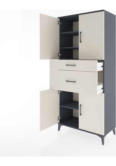 Hyperion Dolap 4 Raflı 2 Çekmeceli 4 Kapaklı 88x44x195 Antrasit-aytaşı Antrasit