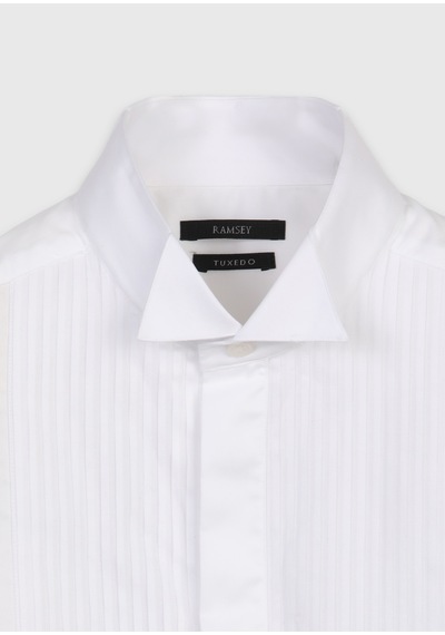 Ramsey Beyaz Düz Slim Fit Duble Manşet Smokin Gömlek beyaz white