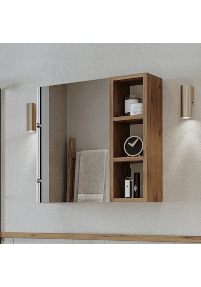 Banyo Dolabı Kulpsuz Tek Kapaklı Atlantik Çam Mdf 65 Cm Aynalı Atlantik Çam