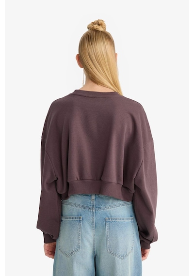 Defacto Coool Crop Bisiklet Yaka Baskılı Kalın Sweatshirt F8006ax25aubn549 Kahve