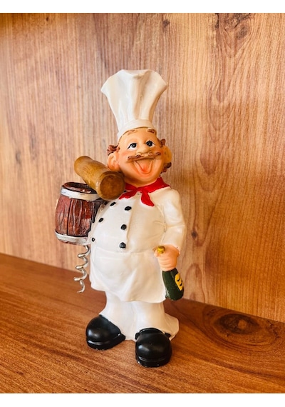 Aşçı Figürlü Tirbuşon Açacaklı Polyester Biblo Şık Ve Fonksiyonel Mutfak Dekoru