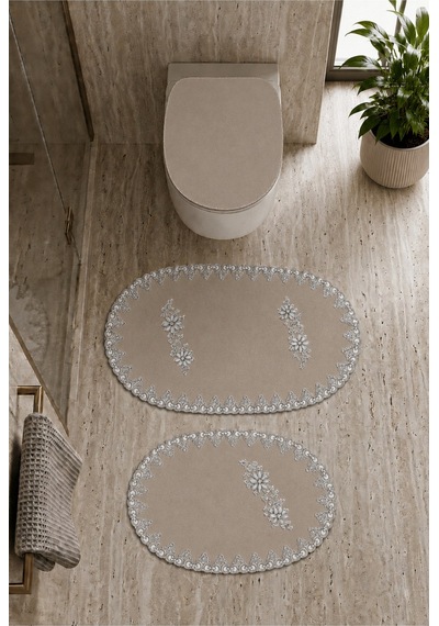 3lü Set Vizon Fransız Dantelli Lüks Banyo Paspası Kaymaz Tabanlı Çeyizlik Hediyelik Banyo Paspas Seti Beyaz