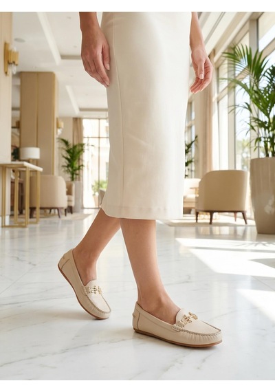 Nesilshoes Eliz 25700 Bej Hakiki Soft Deri Günlük Kadın Ayakkabı