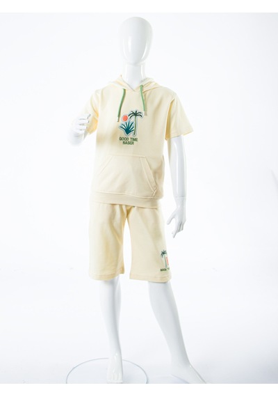 Xo Kids Erkek Çocuk Yazlık 2li Alt Üst Takım Tişort + Şort 8-14 Yaş 4221 Krem