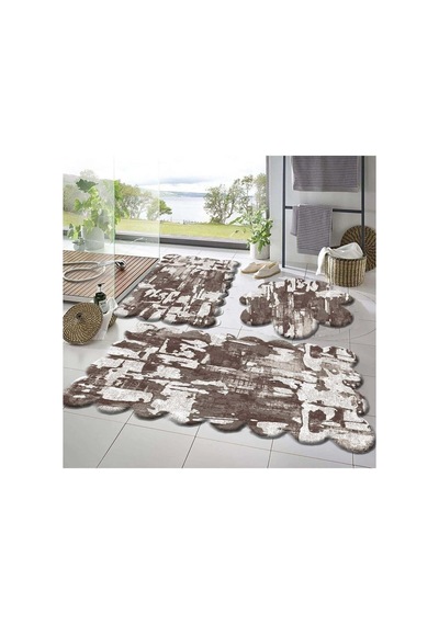 Rachel Carpet 3'lü Set Kaymaz Taban Banyo Paspası Halısı 50x50 Yuvarlak Papatya -50x60 Lazer -60x100 Lazer , Geome Diğer