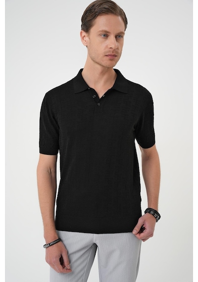 Efor Comfort Fit Polo Yaka Pamuklu Kısa Kol Casual Siyah Triko Tişört Tr 880 Siyah