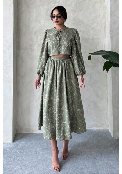 Verymoda Nakışlı Etek F1901 Açık Haki