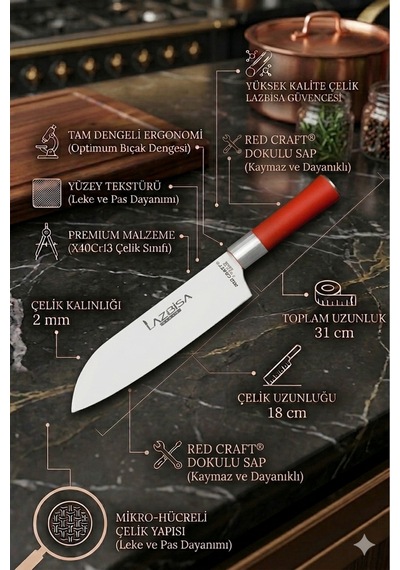 Red Craft Seri Mutfak Bıçak Seti Et Sebze Şef Bıçağı 4 Lü Mtf-325 Kırmızı