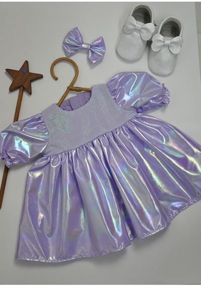 Violet Toka Aksesuarlı Kız Bebek Elbise Lila