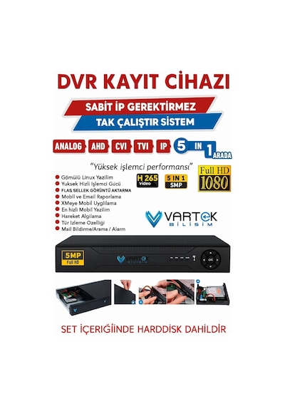 3 Kameralı 6 Atom Led Gece Renkli Görüşlü Güvenlik Kamerası Seti + 500 Gb Hdd